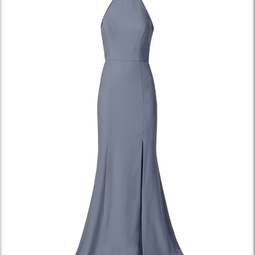 Amsale- Cora Halter Neck High-flow Slate dress with slit size 12
